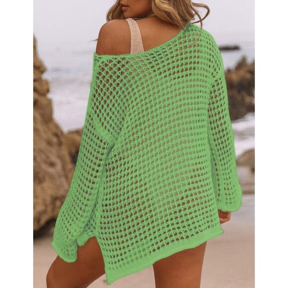 🆕Women E-Avocado Green Polyester Swimsuit Beach Cover Up Tunic Dress Beachwear - Picture 4 of 4